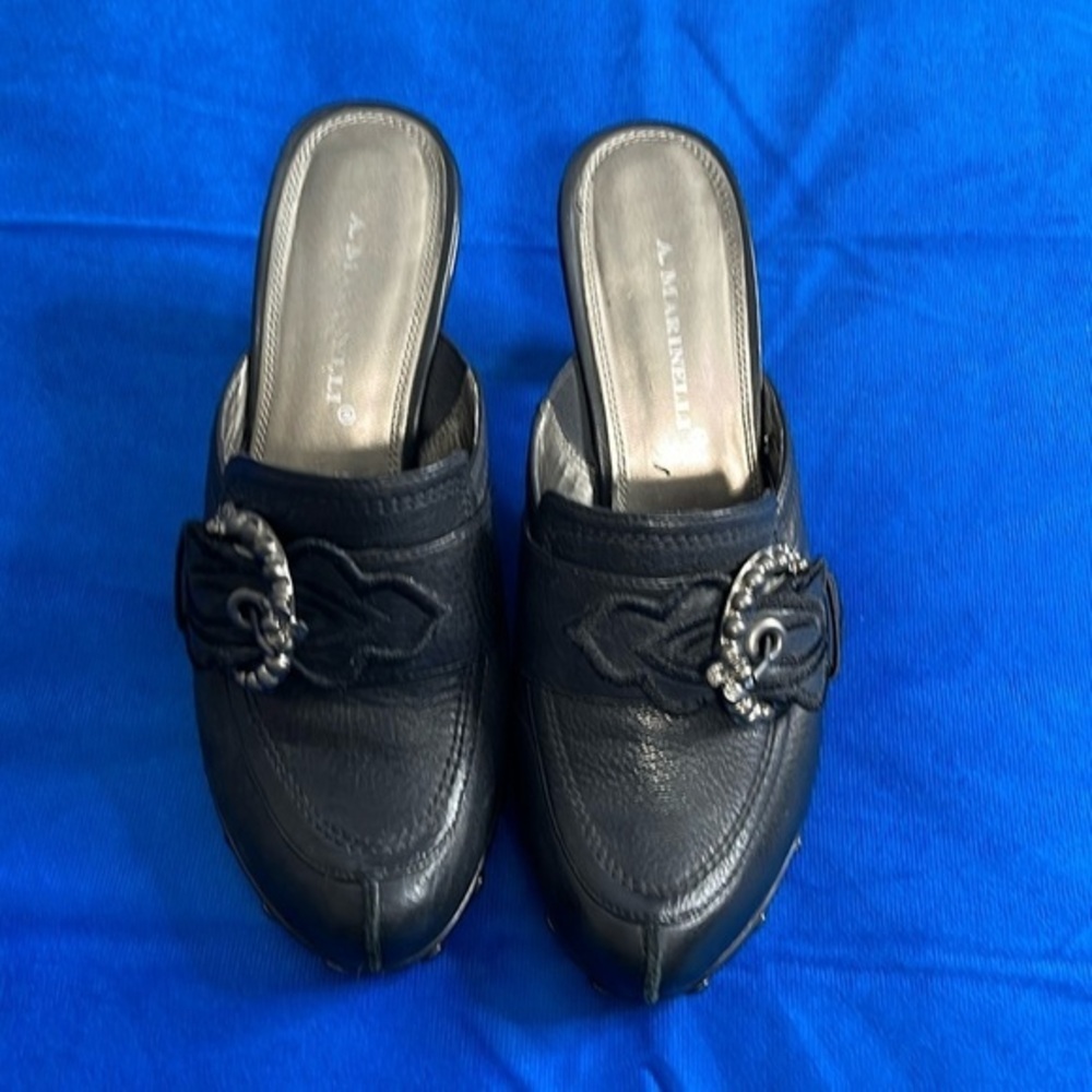 ⭐️ A. Marinelli Black mules with buckle design- Size 6